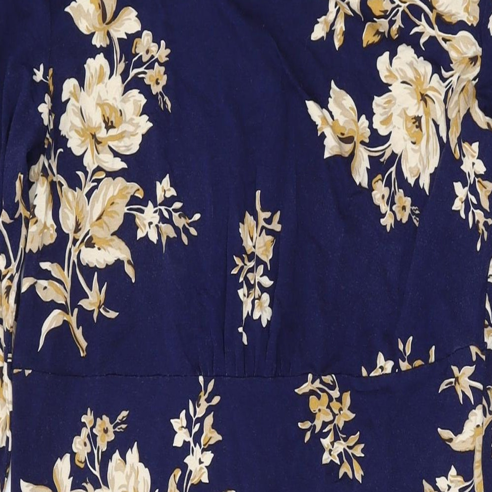 Joules Womens Blue Floral Viscose A-Line Size 12 Round Neck Button
