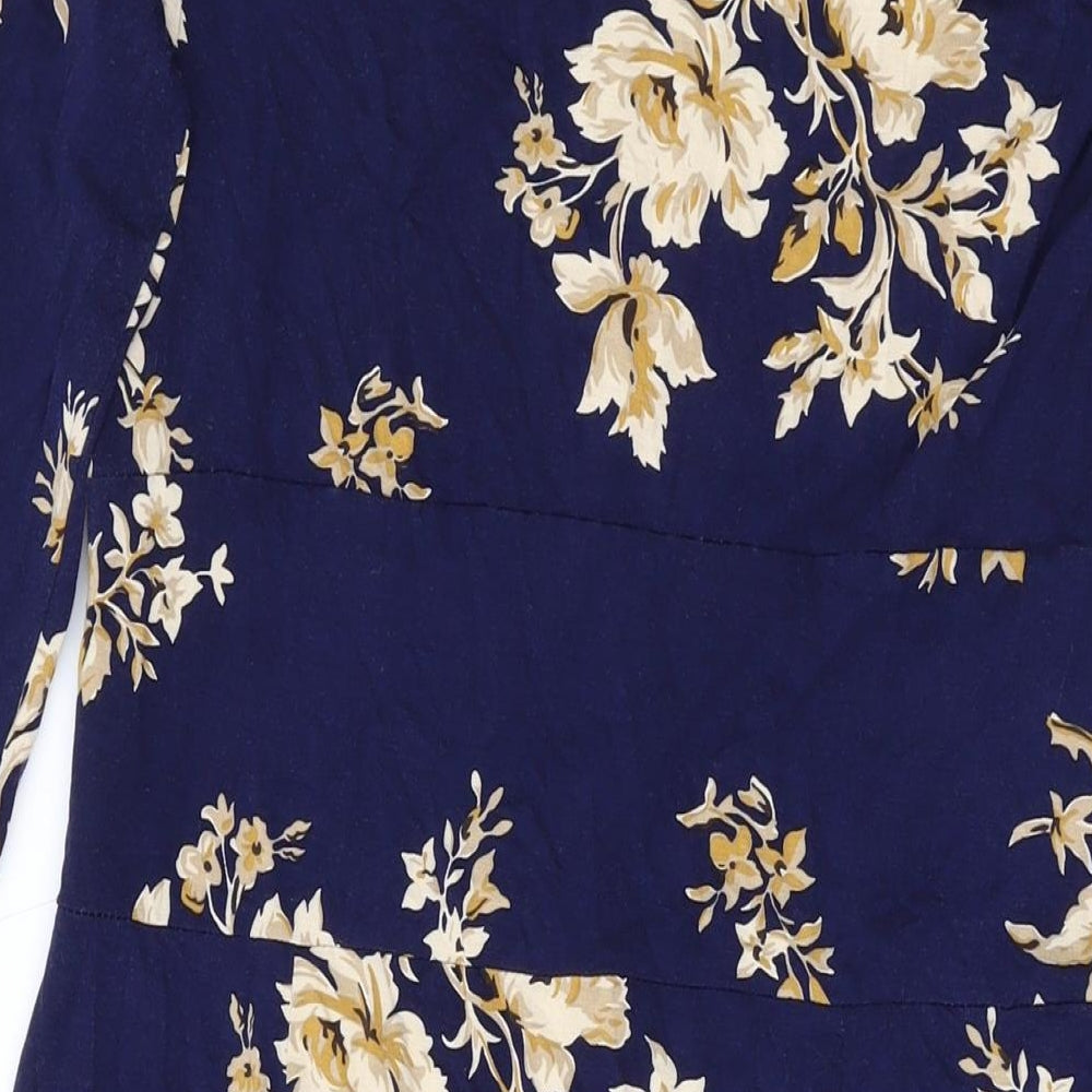 Joules Womens Blue Floral Viscose A-Line Size 12 Round Neck Button