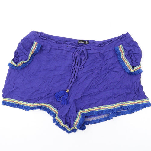 Boohoo Womens Blue Geometric Viscose Basic Shorts Size 12 L3 in Regular Drawstring