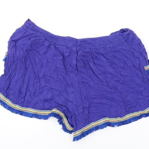 Boohoo Womens Blue Geometric Viscose Basic Shorts Size 12 L3 in Regular Drawstring