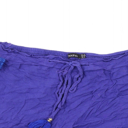 Boohoo Womens Blue Geometric Viscose Basic Shorts Size 12 L3 in Regular Drawstring