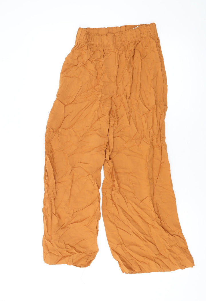 H&M Womens Yellow Viscose Trousers Size XS L23 in Regular