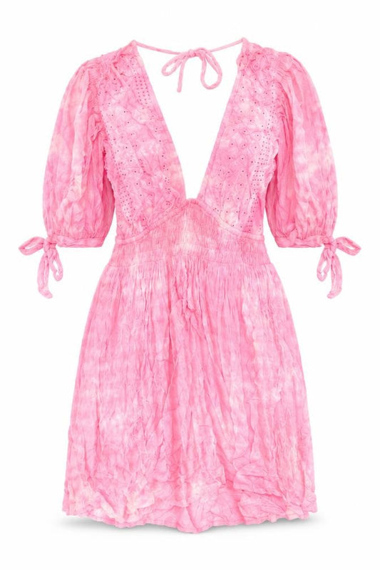 Front view of ASOS women’s pink viscose a-line, size UK 8, v-neck pullover