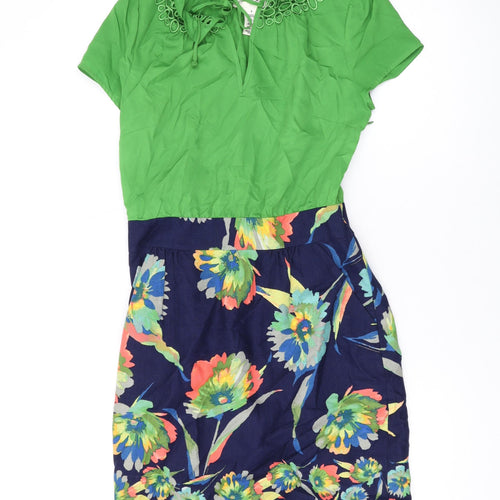 Tabitha Womens Green Floral Polyester A-Line Size 6 Mock Neck