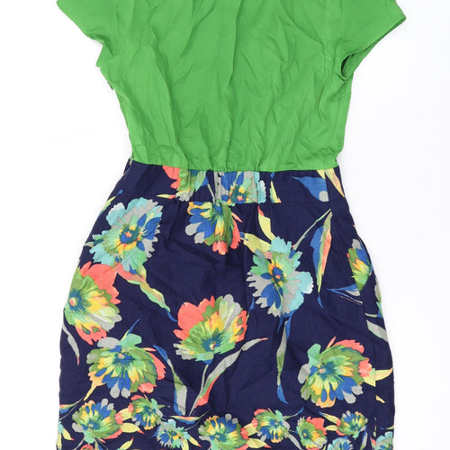 Tabitha Womens Green Floral Polyester A-Line Size 6 Mock Neck