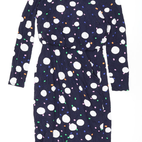 Phase Eight Womens Blue Polka Dot Viscose Bodycon Size 12 Boat Neck Pullover