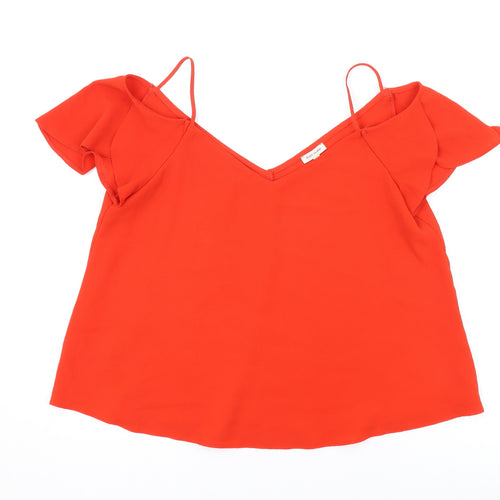 River Island Womens Red Polyester Basic Blouse Size 10 V-Neck