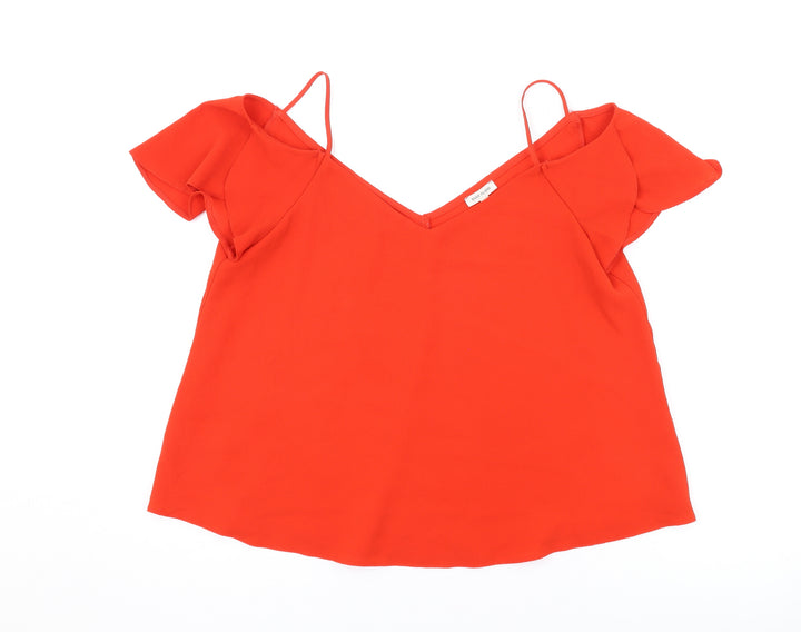River Island Womens Red Polyester Basic Blouse Size 10 V-Neck