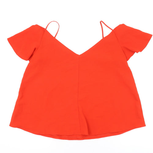 River Island Womens Red Polyester Basic Blouse Size 10 V-Neck