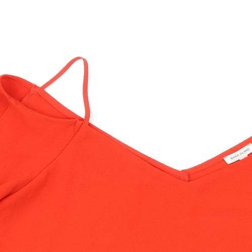 River Island Womens Red Polyester Basic Blouse Size 10 V-Neck