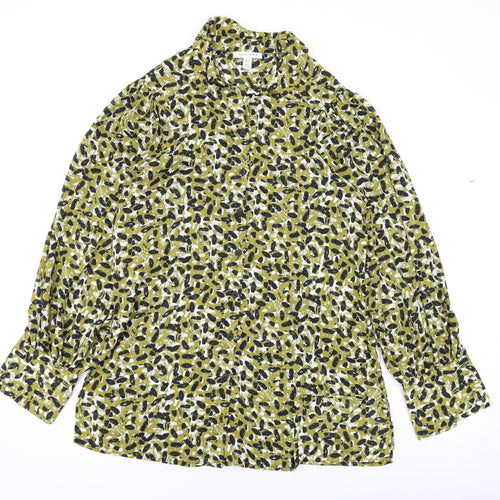 Topshop Womens Green Animal Print Polyester Basic Button-Up Size 10 Collared