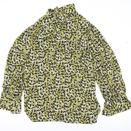 Topshop Womens Green Animal Print Polyester Basic Button-Up Size 10 Collared