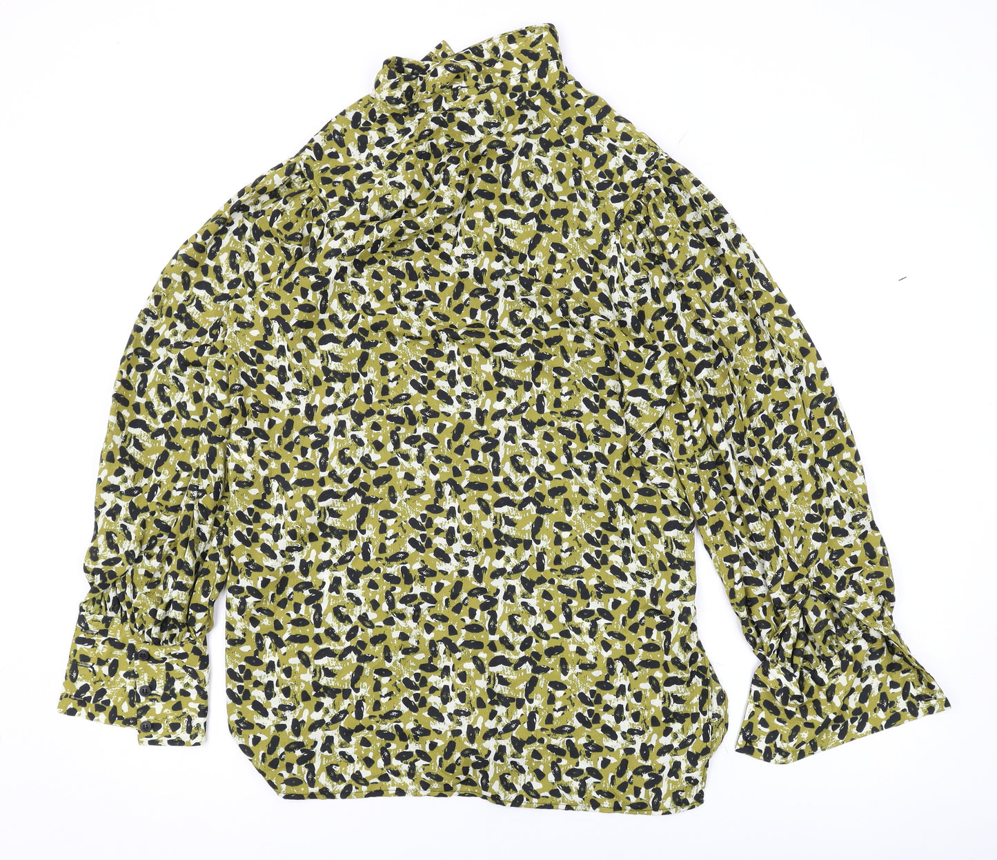 Topshop Womens Green Animal Print Polyester Basic Button-Up Size 10 Collared