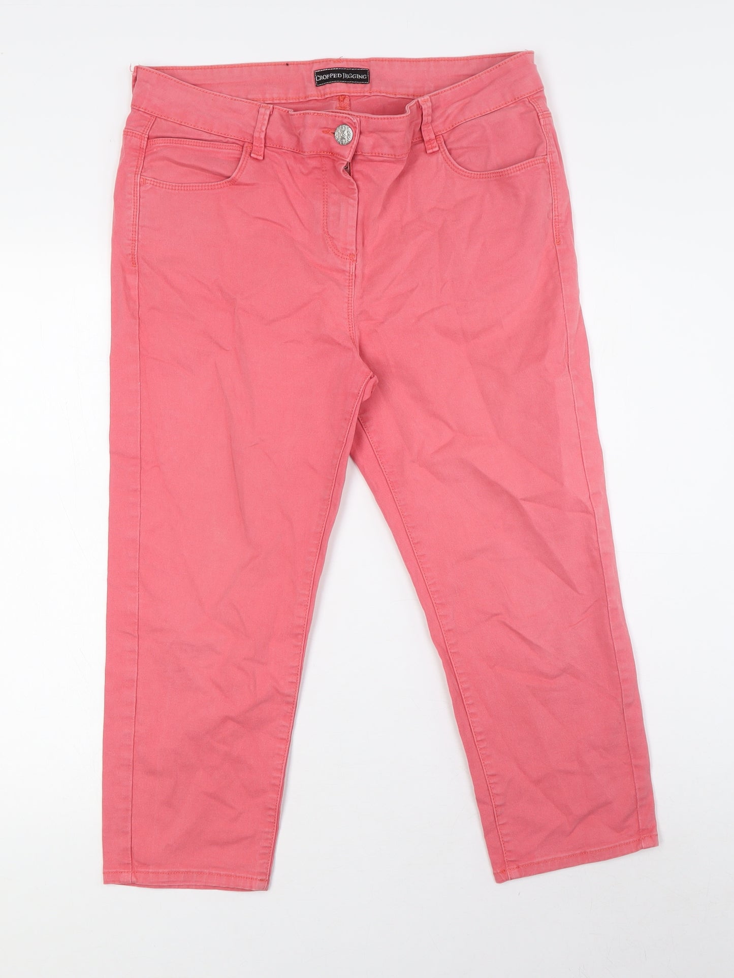 Marks and Spencer Womens Pink Cotton Cropped Jeans Size 14 L21 in Regular Zip