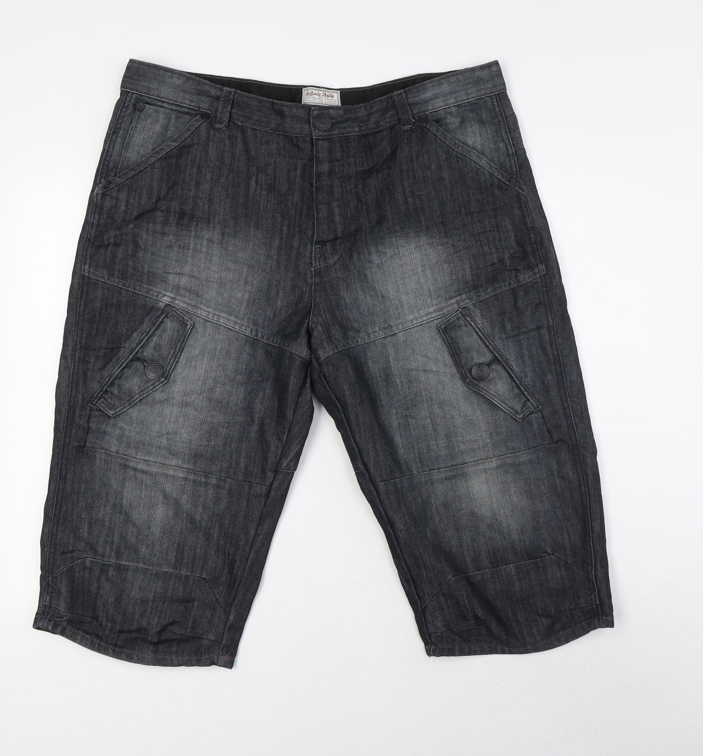 TU Mens Black Cotton Bermuda Shorts Size 38 in Regular Button