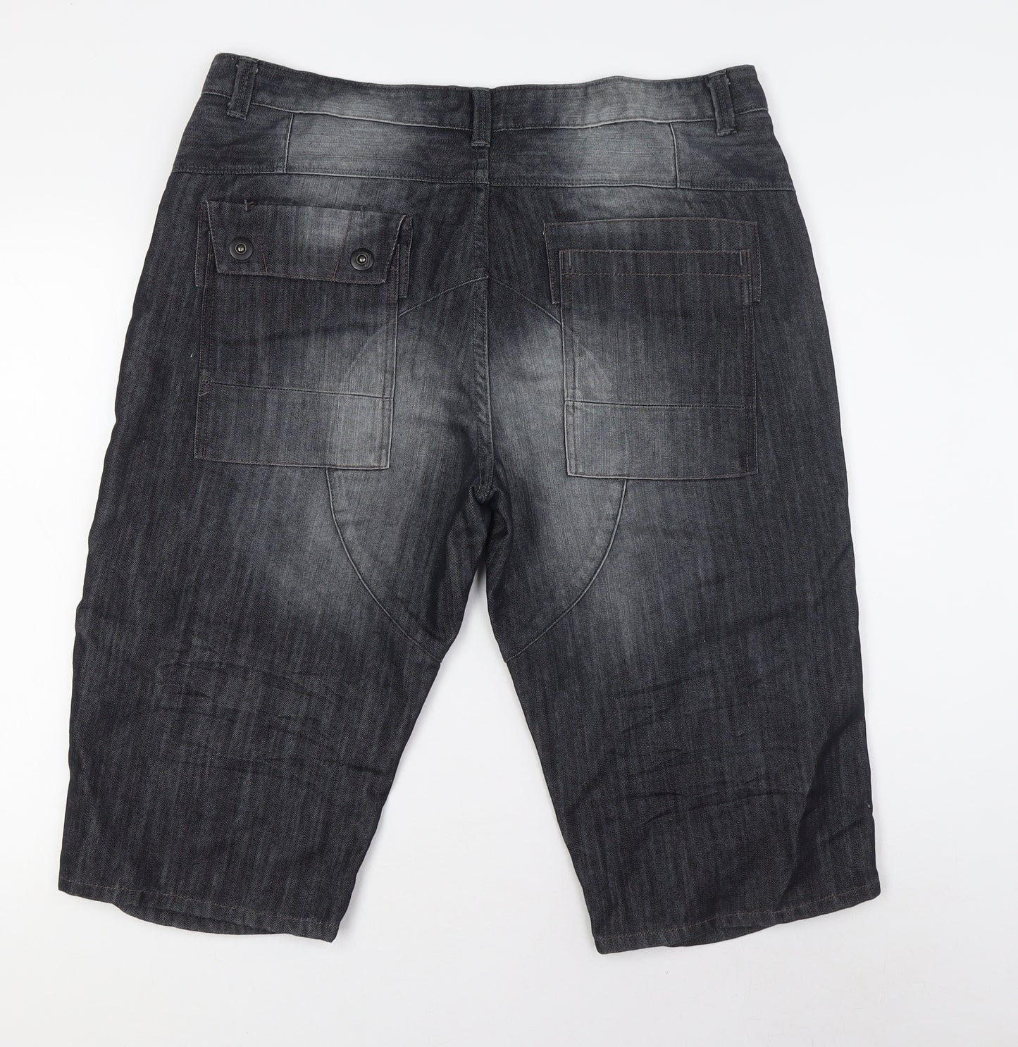 TU Mens Black Cotton Bermuda Shorts Size 38 in Regular Button