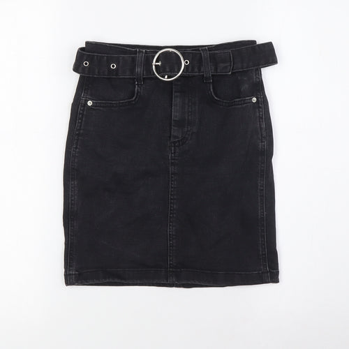 Denim & Co. Womens Black Chlorofibre A-Line Skirt Size 6 Zip - Belted
