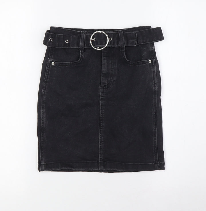 Denim & Co. Womens Black Chlorofibre A-Line Skirt Size 6 Zip - Belted