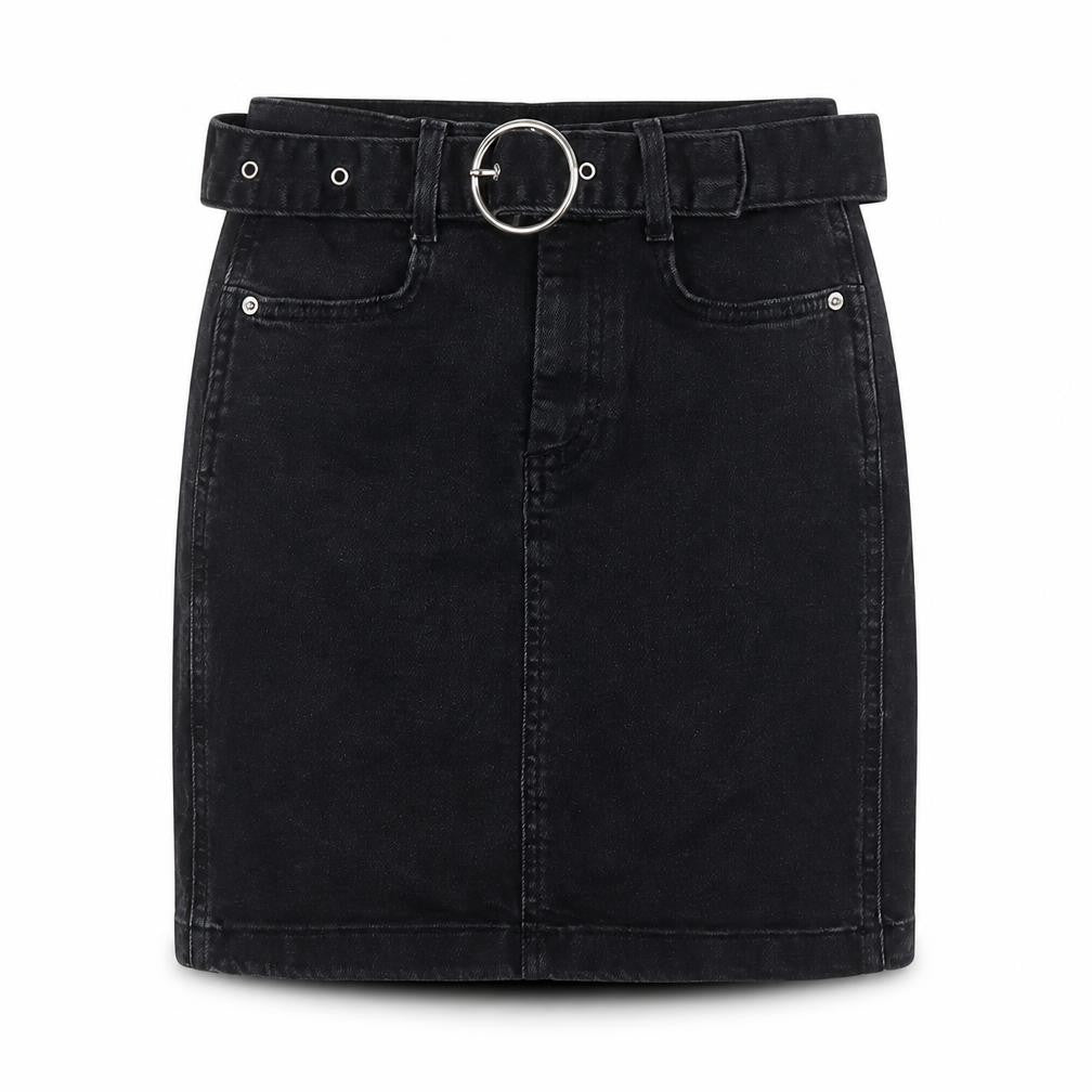 Denim & Co. Womens Black Chlorofibre A-Line Skirt Size 6 Zip - Belted