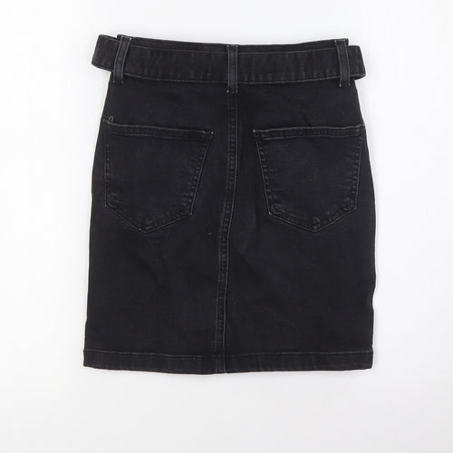 Denim & Co. Womens Black Chlorofibre A-Line Skirt Size 6 Zip - Belted