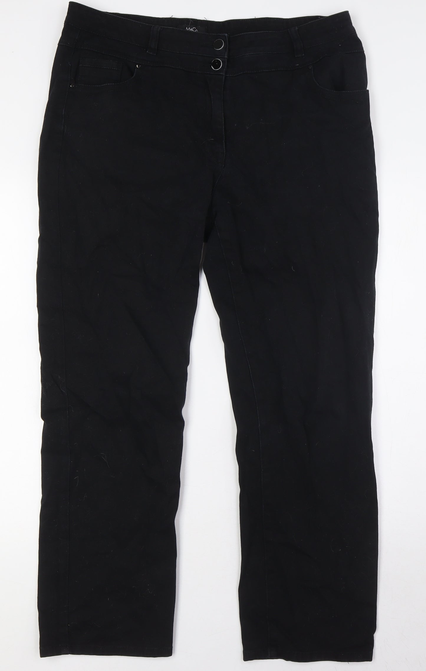 M&Co Womens Black Cotton Straight Jeans Size 16 L29 in Regular Zip