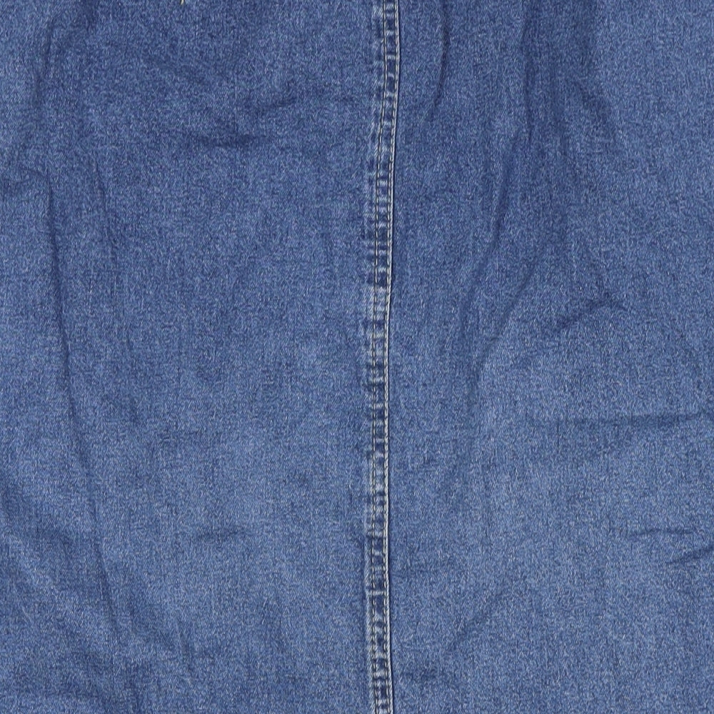 New Frontier Womens Blue Cotton A-Line Skirt Size 18 Button