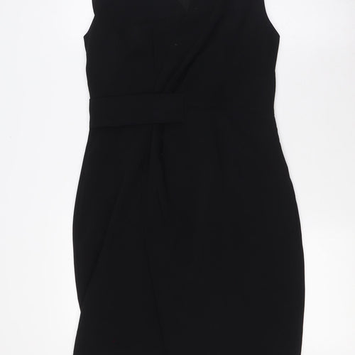 Hamburger Studio Womens Black Polyester Wrap Dress Size L V-Neck Zip