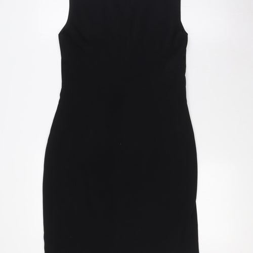Hamburger Studio Womens Black Polyester Wrap Dress Size L V-Neck Zip