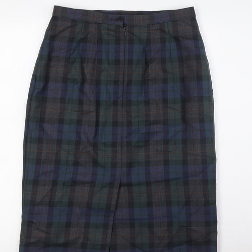 St Michael Womens Multicoloured Check Wool Straight & Pencil Skirt Size 12 Zip - Tartan