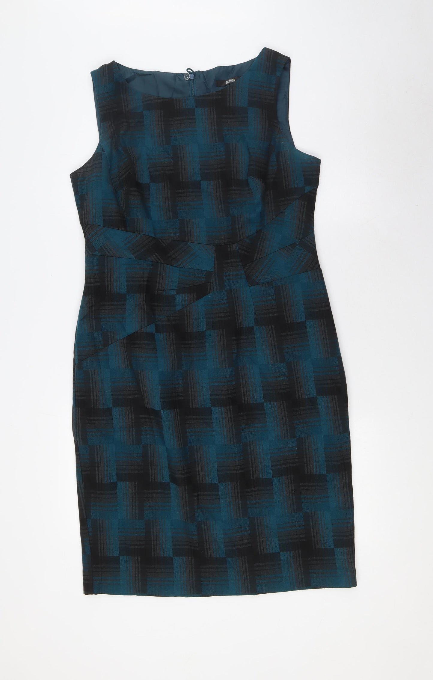 Marks and Spencer Womens Green Polyester Pencil Dress Size 14 Scoop Neck Zip