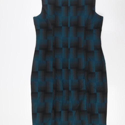 Marks and Spencer Womens Green Polyester Pencil Dress Size 14 Scoop Neck Zip
