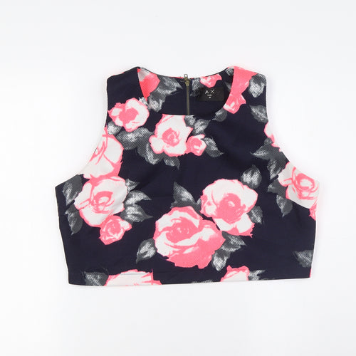 AX Womens Multicoloured Floral Polyester Cropped Tank Size 14 Round Neck