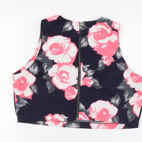 AX Womens Multicoloured Floral Polyester Cropped Tank Size 14 Round Neck