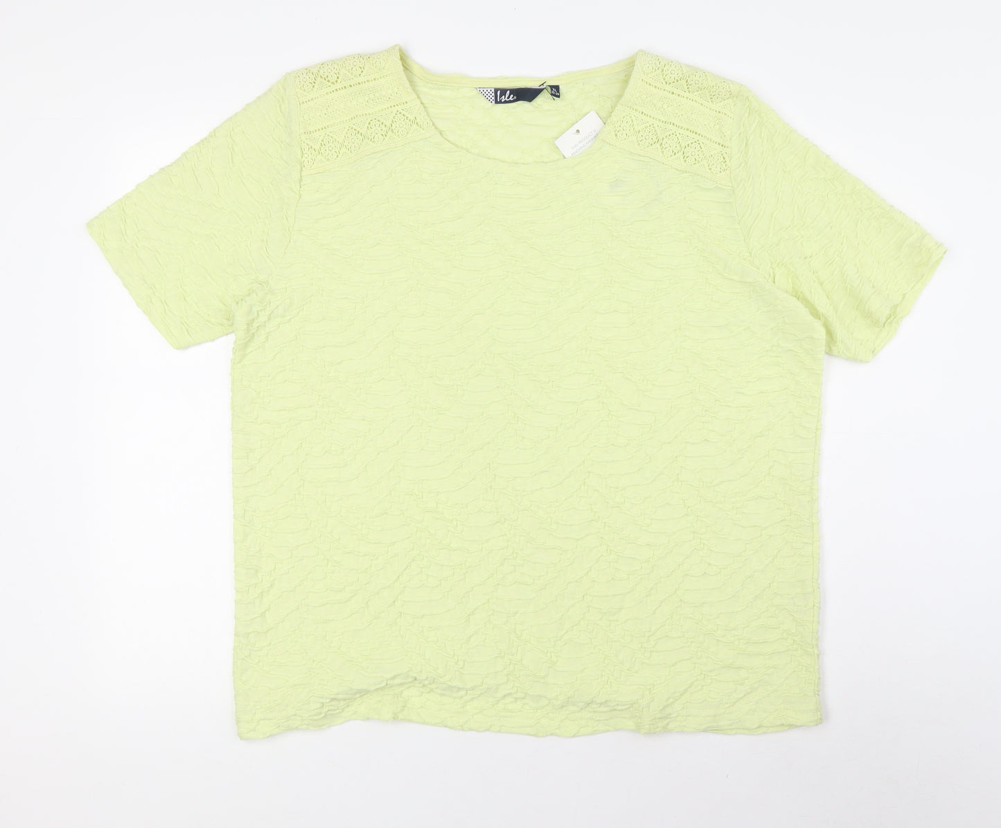 Isle Womens Yellow Polyester Basic T-Shirt Size XL Round Neck - Textured