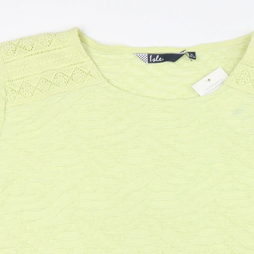 Isle Womens Yellow Polyester Basic T-Shirt Size XL Round Neck - Textured