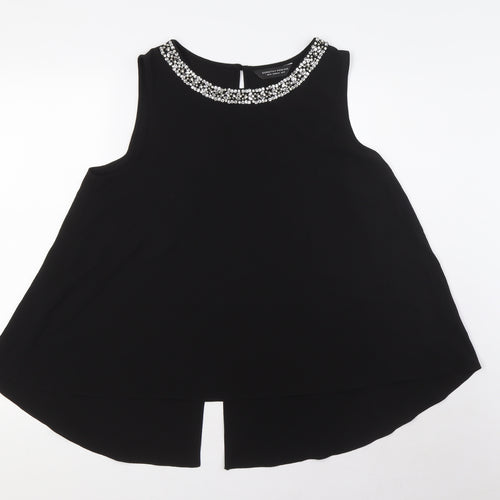 Dorothy Perkins Womens Black Polyester Basic Blouse Size 16 Boat Neck - Beaded Neck