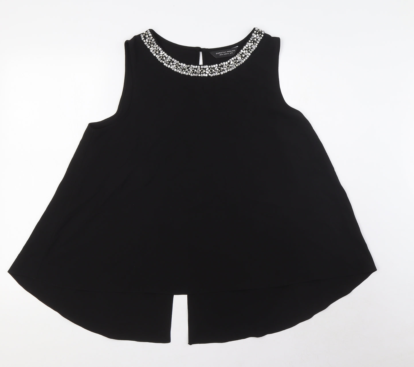 Dorothy Perkins Womens Black Polyester Basic Blouse Size 16 Boat Neck - Beaded Neck
