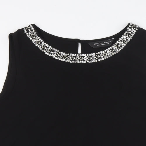 Dorothy Perkins Womens Black Polyester Basic Blouse Size 16 Boat Neck - Beaded Neck