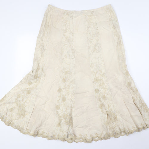 Per Una Womens Beige Linen A-Line Skirt Size 10 Zip