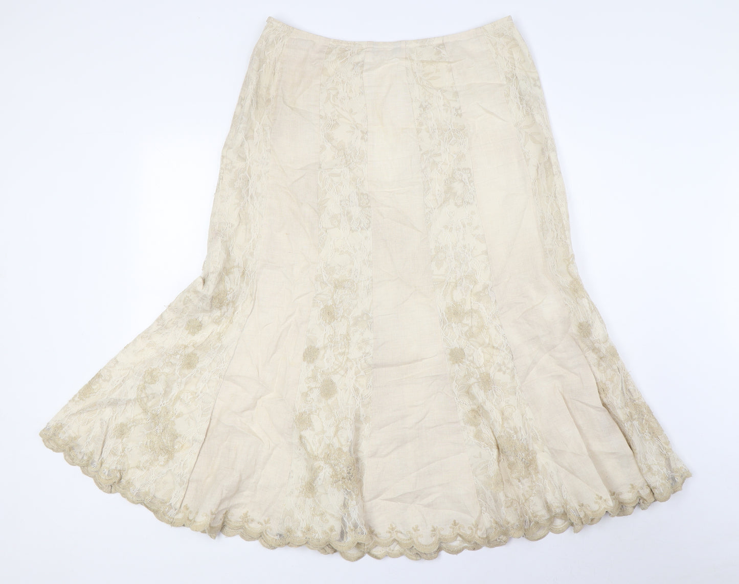 Per Una Womens Beige Linen A-Line Skirt Size 10 Zip