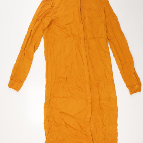 ASOS Womens Gold Viscose Shirt Dress Size 8 Collared Button - Pockets