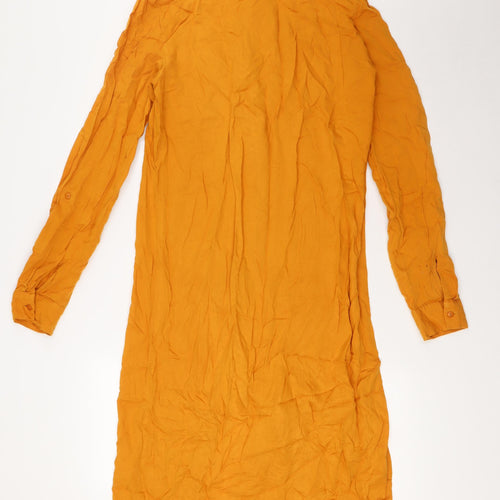 ASOS Womens Gold Viscose Shirt Dress Size 8 Collared Button - Pockets