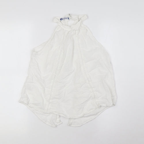 La Contonniere Womens White 100% Cotton Basic Button-Up Size M Halter - Open Back