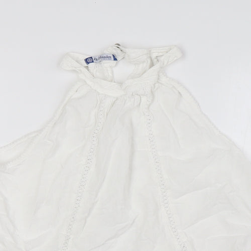 La Contonniere Womens White 100% Cotton Basic Button-Up Size M Halter - Open Back