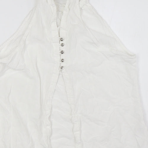 La Contonniere Womens White 100% Cotton Basic Button-Up Size M Halter - Open Back