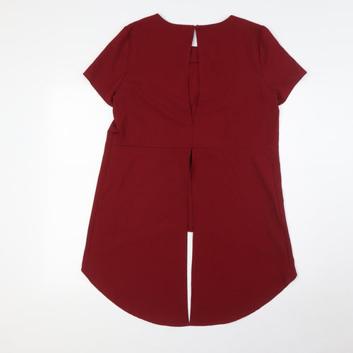 Glamorous Womens Red Polyester Basic Blouse Size S Round Neck - Open Back
