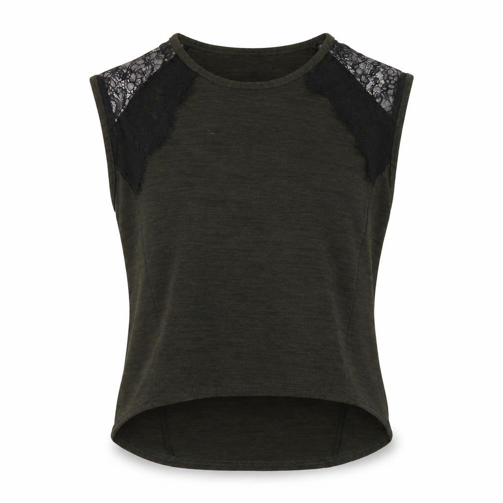 Front view of Miss Selfridge women’s gold polyester basic blouse, size UK 10, boat neck - lace