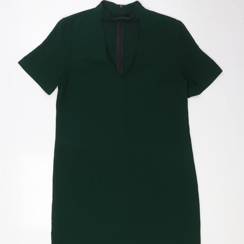Zara Womens Green Polyester Pencil Dress Size XS Mock Neck