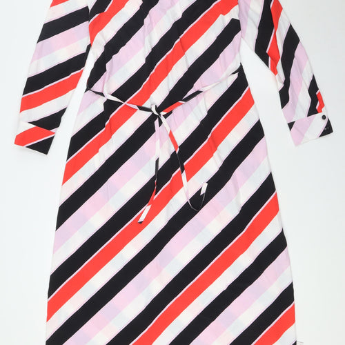 Marks and Spencer Womens Multicoloured Striped Polyester Shirt Dress Size 6 V-Neck - Belted