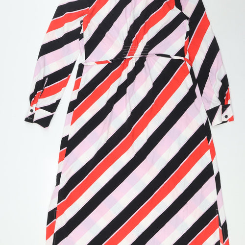 Marks and Spencer Womens Multicoloured Striped Polyester Shirt Dress Size 6 V-Neck - Belted
